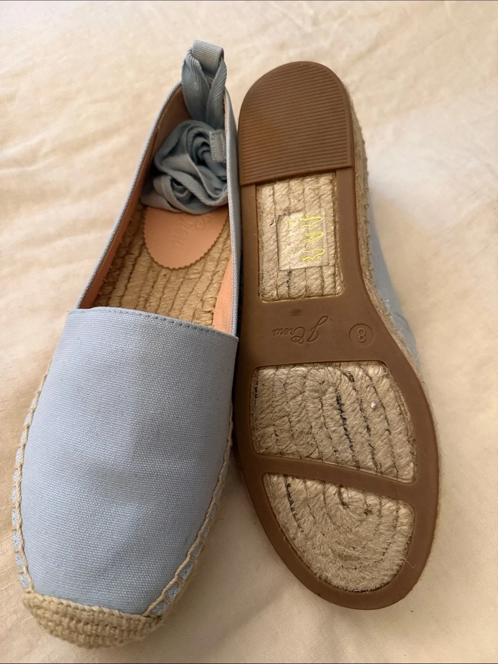 J. Crew Pale Blue Canvas Espadrilles with Jute Sole size 8